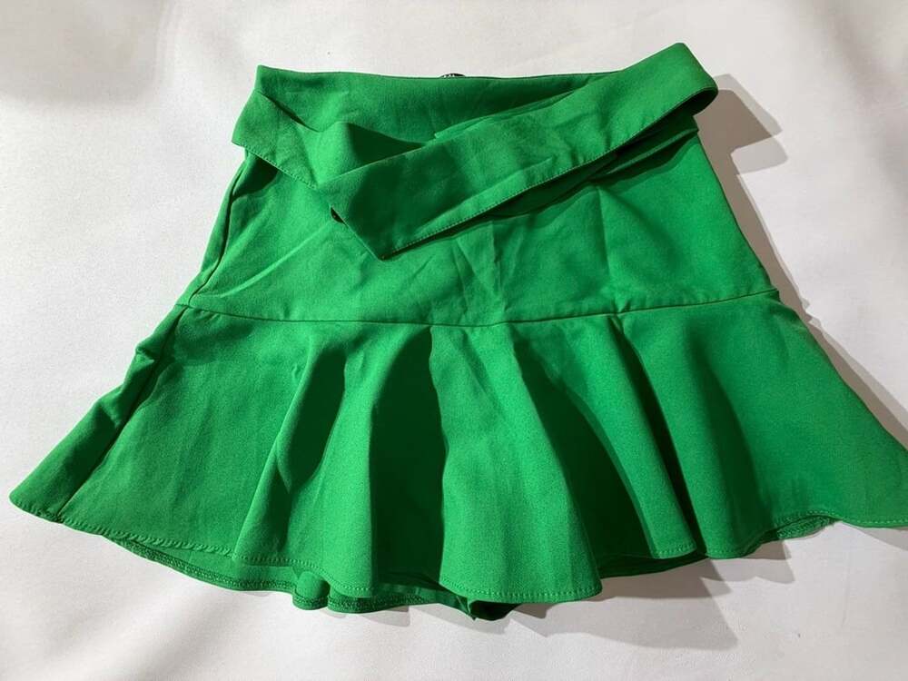 Zara Green Pleated Belted Skirt Womens Small Vintage